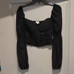 Privy Black Long Sleeve Crop Top
